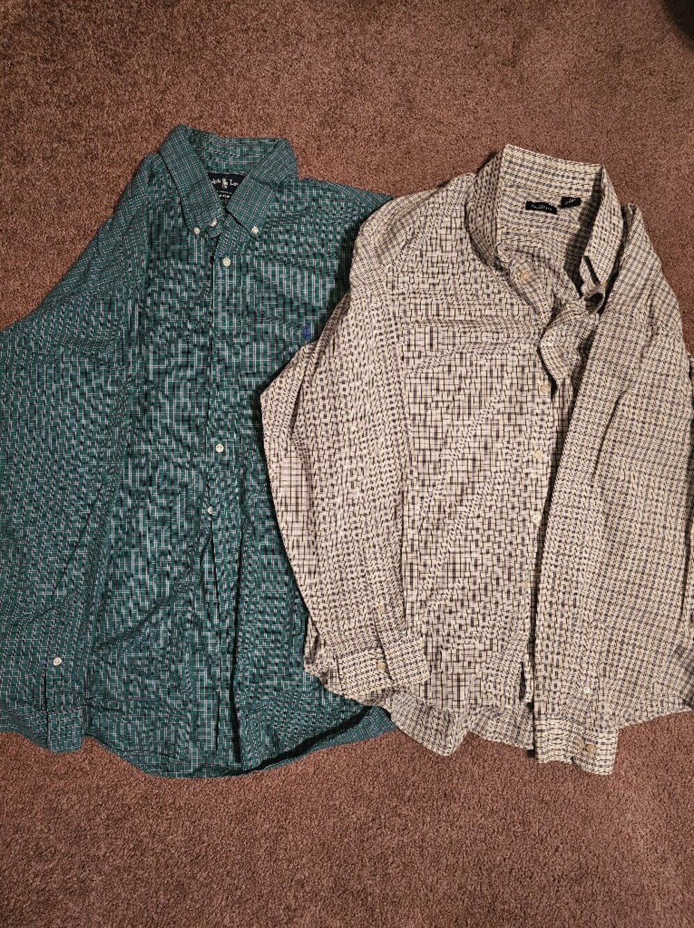 Van Heusen Plaid Button-Up Shirt in Cream and Navy, Ralph Lauren XL long Sleeve